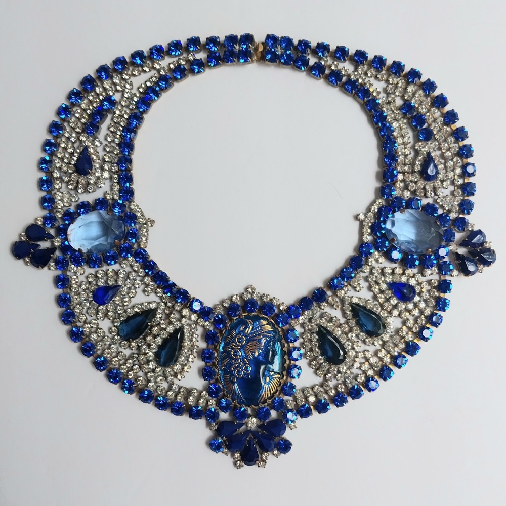 Fabulous Husar D Blue Cameo Rhinestone Necklace From Estate Of Texas Glamour Gal