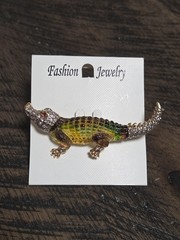 Vintage Goldtone Alligator Crocodile 3″ Rhinestone Brooch, Gorgeous!