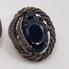 Earrings Vintage Ornate Black Glass Metal Onyx Style Jewelry Clip On