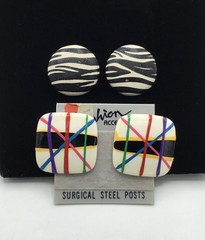 Vtg Retro 80’s Colorful Abstract & Zebra Print Earring Set, Pierced Post 💥