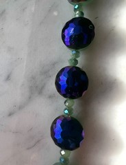 VTG Iridescent Faceted Bead Necklace Blue Purple Aurora Borealis Peacock Tones