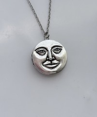 Full Moon Face Locket Necklace Sterling Silver Chain Secret Pillbox Vtg Pendant