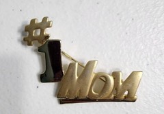 #1 Mom Pin Brooch Mother’s Day Jewelry Gift Shiney & Matte Gold Signed AJC