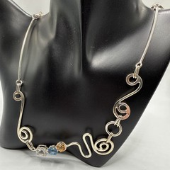 VTG Art Modern 925 Sterling Silver Multi Gemstone Necklace.38.6 Grams. 22.5”Long
