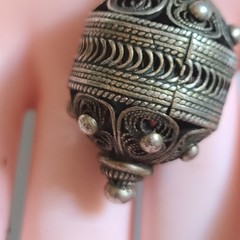 Vintage Ethnic Silver Filigree Orb Pendant Locket 1.5” Ornate Prayer Box Amulet