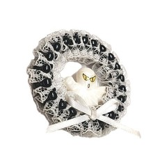 Vintage Handmade Amscan Ghost Round Wreath Pin Brooch Black & White Halloween