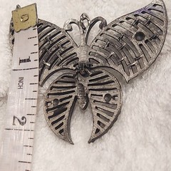 Vintage Silver Tone Butterfly Pendant Large Openwork Statement articulated