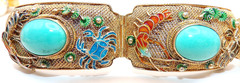 GORGEOUS CHINESE STERLING SILVER 5 Link FILIGREE ENAMEL CORAL Bracelet 7.5″ Long