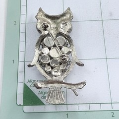 Vintage Sparkly AB Rhinestone Silver Tone Owl Brooch