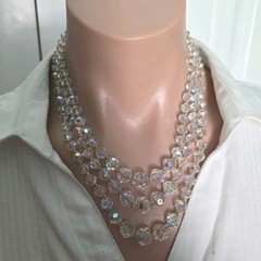Vintage AB Czech Glass Beads 3 Strands Choker Necklace 17″ L