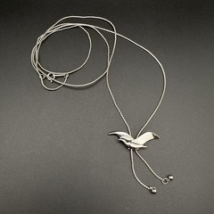 Vintage Avon Silver Tone Bird Pendant Bolo Necklace Adjustable Lariat Modernist
