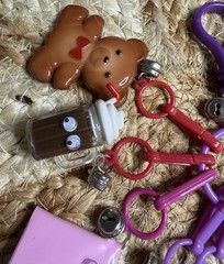 Vtg 80s Nostalgia Plastic Bell Charm Necklace Lot Cassette, Bubbles, Abacus EUC
