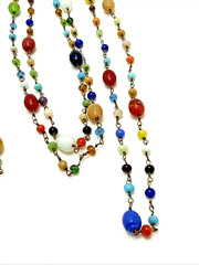 Vintage Venetian Lampwork Glass Bead Necklace Multicolor Swirl Long Boho 56″