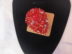 Brooch Pendant Rhinestone Prongs Statement Red 3.5 Inches