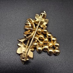 Purple Rhinestone Grape Brooch Gold Tone Vintage Costume Jewelry