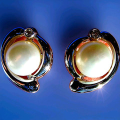 Original Elegant Pearl DIAMOND European Earrings Deco Design Syle Studs 14K GOLD