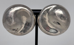 Vintage Sterling 925 Earrings Puffy Yin Yang Swirl Disc Button Pierced Post Stud