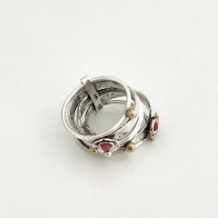 Vintage Sterling Silver Multi Row Band Two Tone Coral Flower Spinner Ring Sz 7
