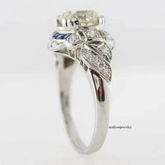 4.2Ct Art Deco Style Lab-Created Diamond Sapphire Wedding 14k White Gold FN Ring