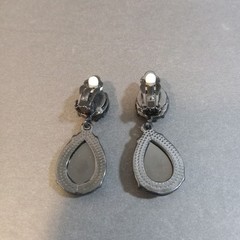 Sparkle Gem Oval Drop Earrings Jet Black Teardrop Pendant Dangle Shaped Clip Ons