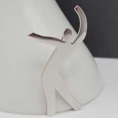 Modern Abstract Dancer Brooch Silver Tone Minimalist Silhouette 1990s Figure Pin