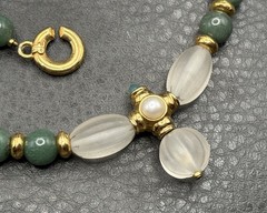 Francesca Romano Etruscan Style Green Stone & Molded Glass Beaded Necklace 19”
