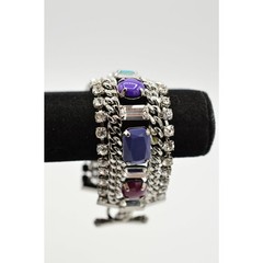 Juicy Couture Crystal Bracelet Cabochon Rhinestone Baguette Colorful RARE BinO