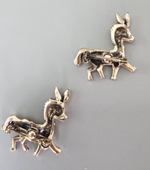 Vintage Matched Pair Pave Donkey Figural Brooch Pin Red Rhinestone Eye MCM Set