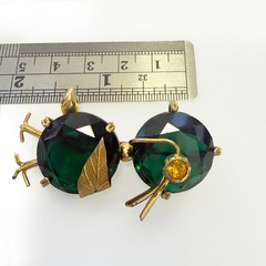 VINTAGE European Duck Bird Brooch Trombone Clasp Green Stone Egg in a Nest Tail