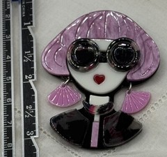 Pretty Lady 2 Blonde Purple Or Blue Hair Leopard Dress Pick Acrylic Brooch Pin