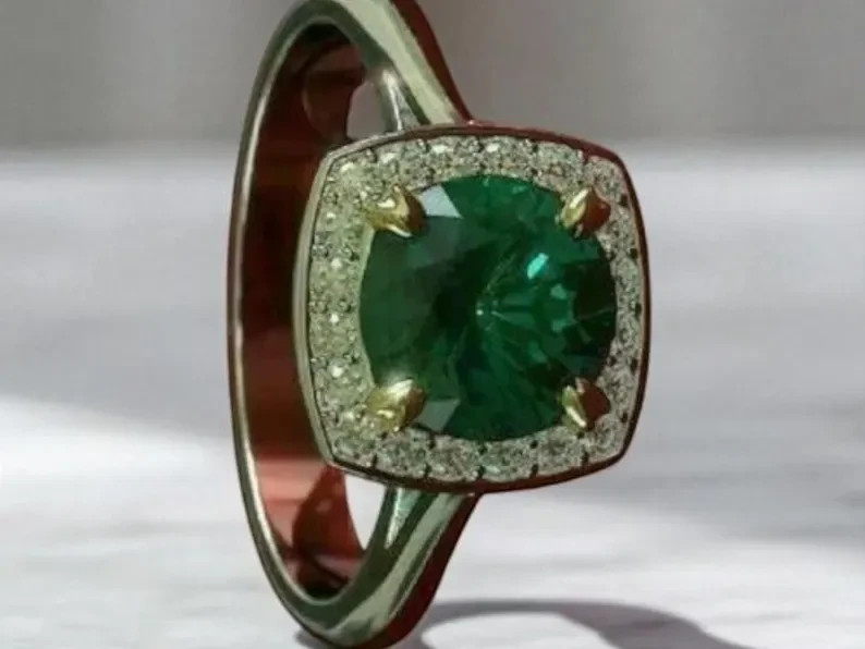 Art Deco 2.80 Ct Natural Emerald Vintage Engagement Ring 925 Sterling Silver