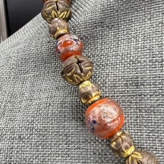 Vintage Necklace Painted Glass Beads Metal Beads Metal Filigree Pendant