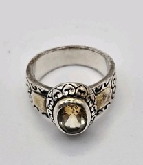 Brighton Citrine Ring 925 Silver and Gold Wash Side Bars Vintage (Retired)