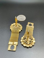 Vintage Mesh Wraparound Gold Tone Jet Black Glass Rhinestone Wheel Cufflinks