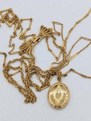 Vintage Gold Tone Multi Chain Locket Necklace Layered MCM Photo Pendant 24″