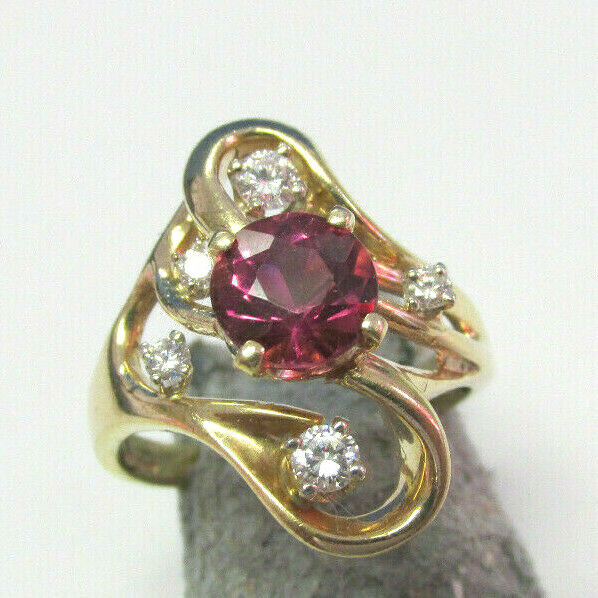 Beautiful Pink Tourmaline and Diamond Ring 14k Gold Size 7.5 MAKE OFFER