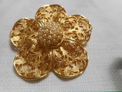 Vtg Crown TRIFARI Brooches Cutout Wreath & Baguette Bar Pin 1955-1969 Gold Tone