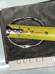 Rare GUCCI Bangle Vintage Red Leather G Logo Open Cuff Bracelet Adjustable