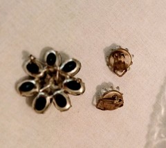 Vintage~ Faceted BLACK GLASS FLOWER Pin/Brooch and Earrings