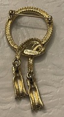Vintage Brooch Douglas Paquette Nautical Tassels Knotted Rope Pin Gold 2.5”