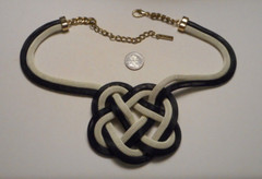 Mika Mod Black & Off-White Woven Tubular Chain Necklace w Mystic Knot Medallion