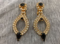 Vintage Siluane Goldtone Metal Prong Set Rhinestone Dangle Drop Clip-on Earrings
