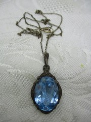 VINTAGE ANTIQUE 935 STERLING SILVER AQUAMARINE ORNATE PENDANT NECKLACE 18″ CHAIN