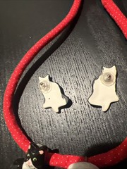 Vintage Flying Colors Hand painted Ceramic Cat & Mouse Necklace + Earrings!