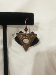 Vintage unsigned Geometric Copper And Brass Blue With Glass Or Opal Stone?