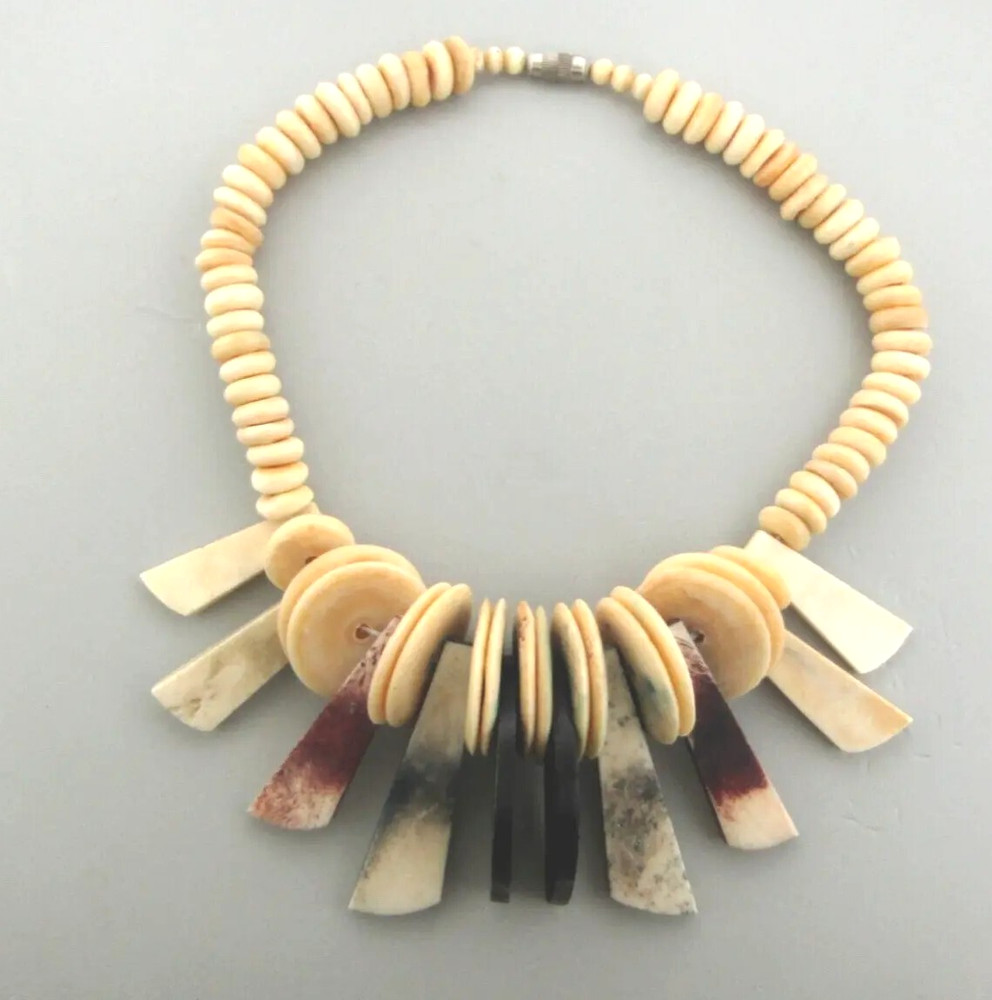 Vintage Buffalo Bone Bead Necklace 1.5*15.5 inches