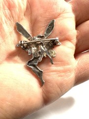Vintage 925 Sterling Silver Fairy Brooch Pin Mythical Winged Woman Jewelry