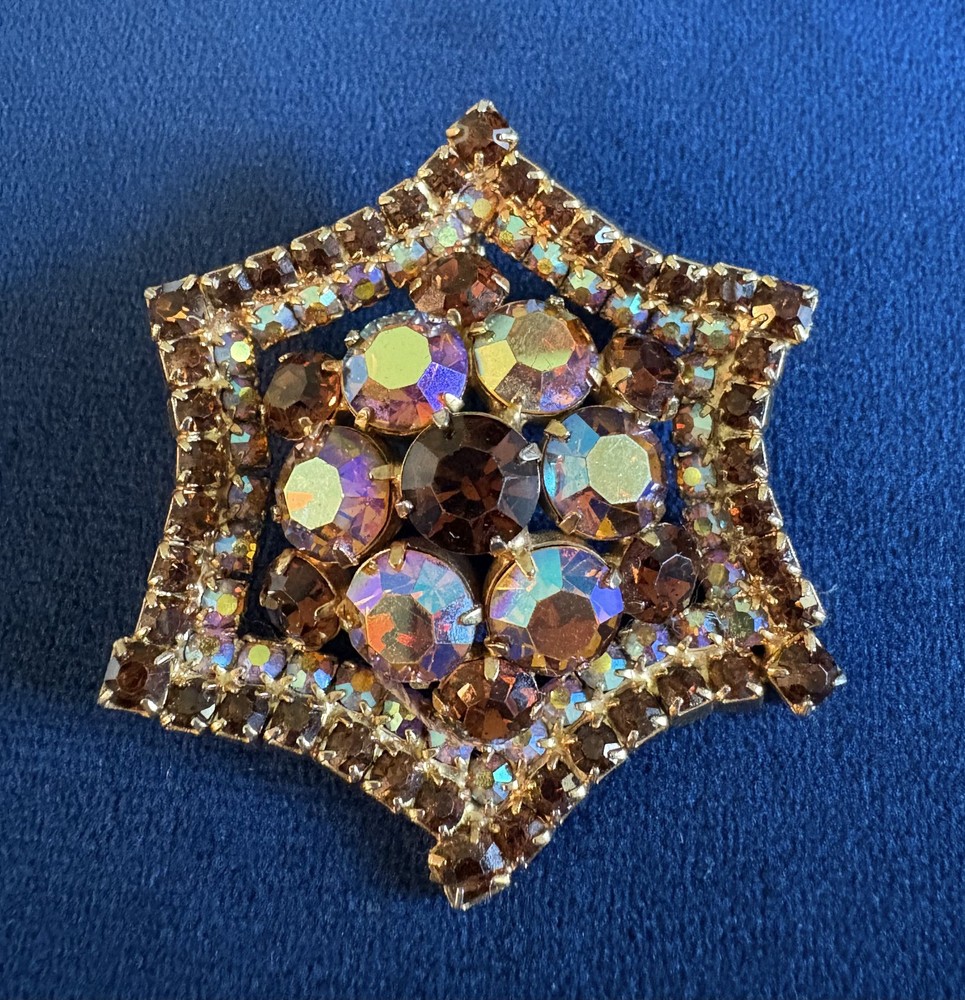 Vintage Unsigned Aurora Borealis Rhinestone Star Brooch Pendant Repair Crafts