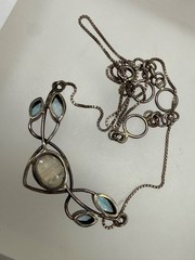 VINTAGE ESTATE STERLING SILVER MOONSTONE CABOCHON BLUE TOPAZ CHAIN NECKLACE 18″