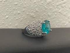 925 Sterling Silver vintage cocktail ring .5” aquamarine Ring 8 ornate MCM domed